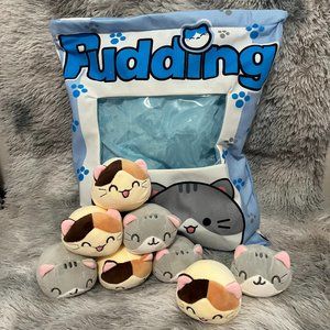 Blue Cat Snack Pillow plush with 8 mini Stuffed Toy